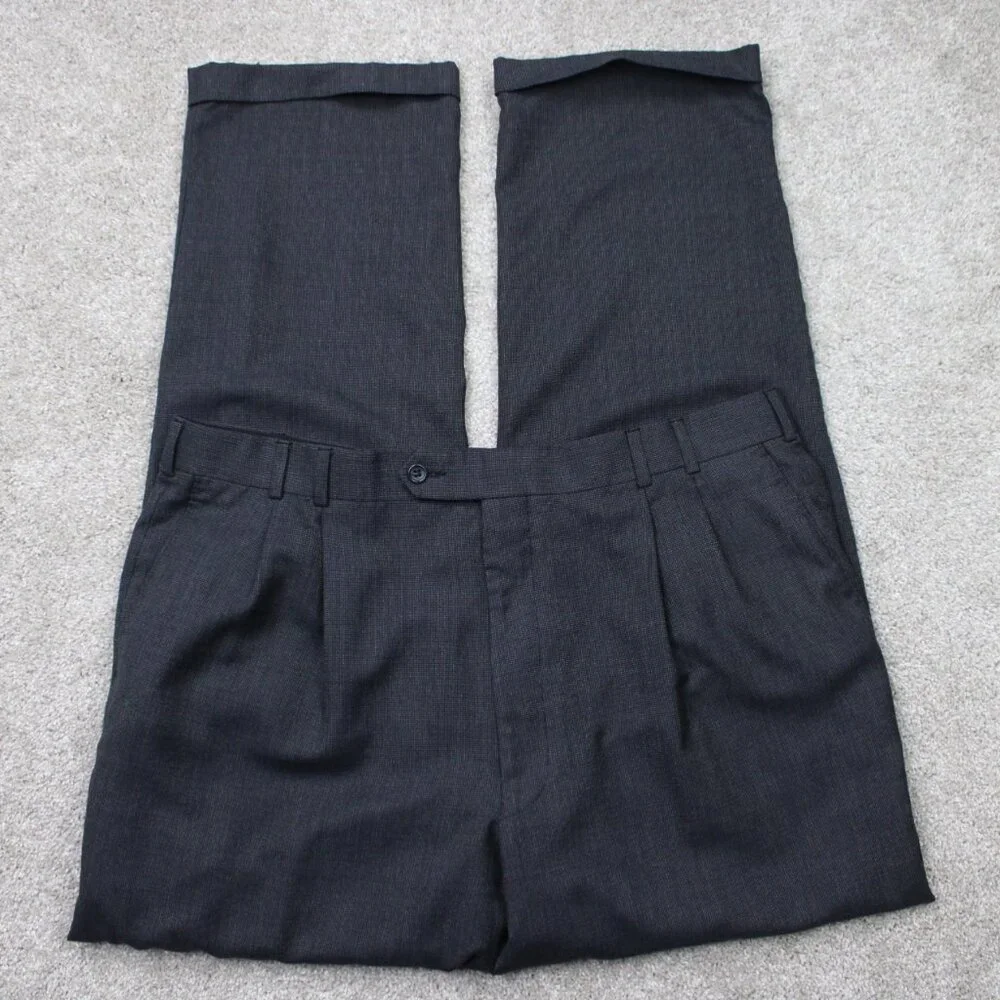 Joseph & Feiss International Trio Pants Mens 40x32 Gray Pleated 100% Wool Cuffed